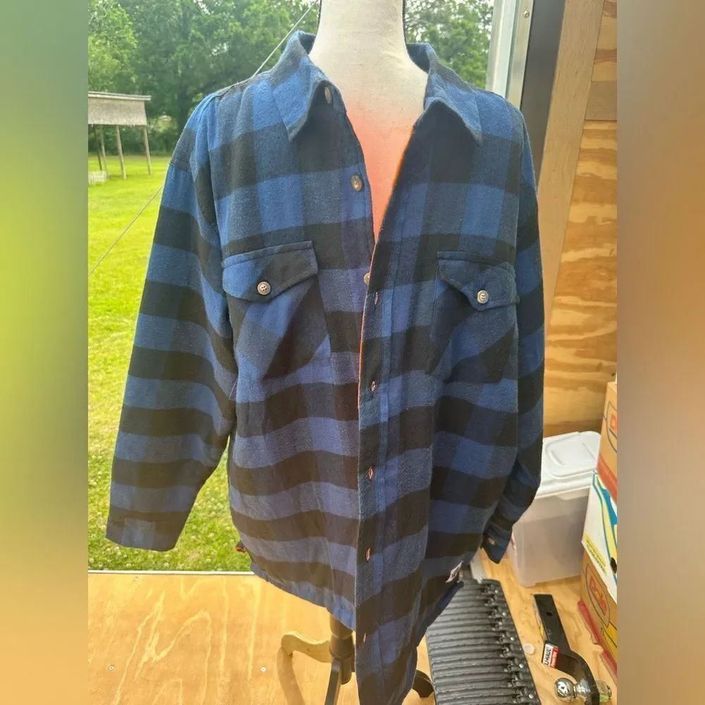 Buffalo Outdoors Blue and Black Plaid Button-Up Shirt